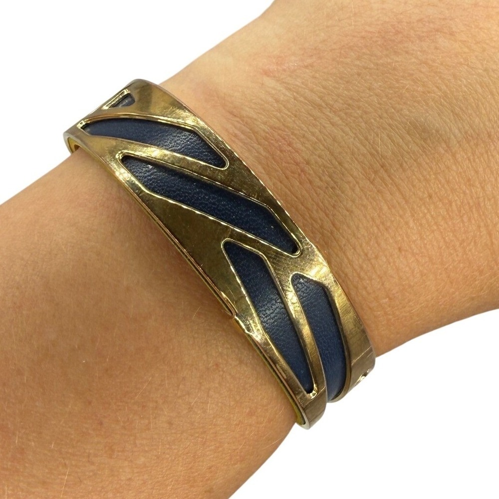 Les Georgettes Gold Tone Reversible Leather Cuff Bracelet Modern France 6in